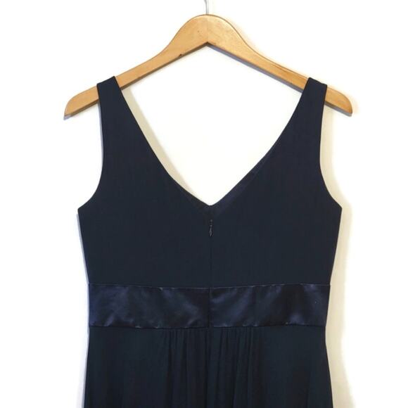 Ann Taylor Silk V Neck Midi Dress Blue Sleeveless Party Formal Holiday Size 6 - Picture 9 of 13